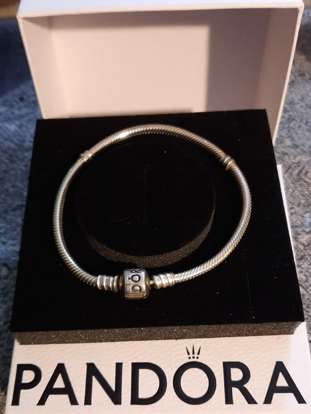 Pandora Silver Snake Chain Bracelet with Logo Barrel Clasp - Silver